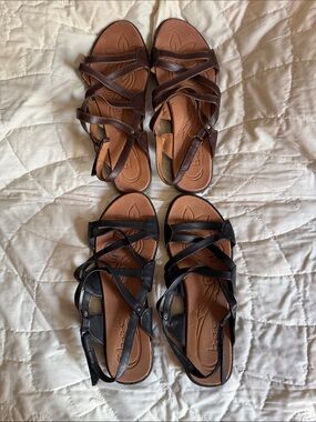 b.o.c. Strappy Crisscross Leather Sandals in Brown and Black
